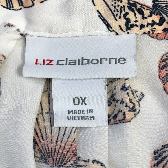 Liz Claiborne Shell Print Blouse Women's 0X Short Sleeves V-Neck Lightweight - Picture 4 of 8